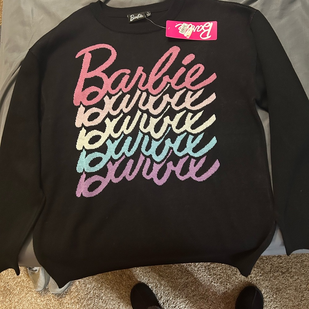 Barbie Women's Black Sweater with Gradient Logo